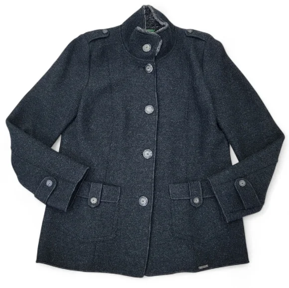Geiger Austria Grey Boiled Wool Jacket Mock Neck Button Coat Women’s EU 40 US M - Picture 3 of 17